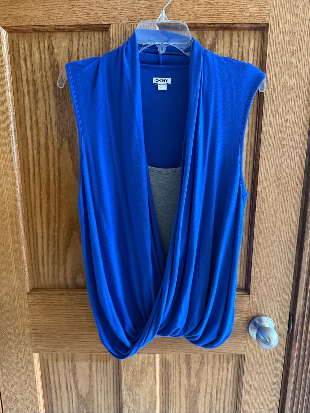 DKNY L Bright Royal Blue Draped Sleeveless 2 inches across top 1 Top